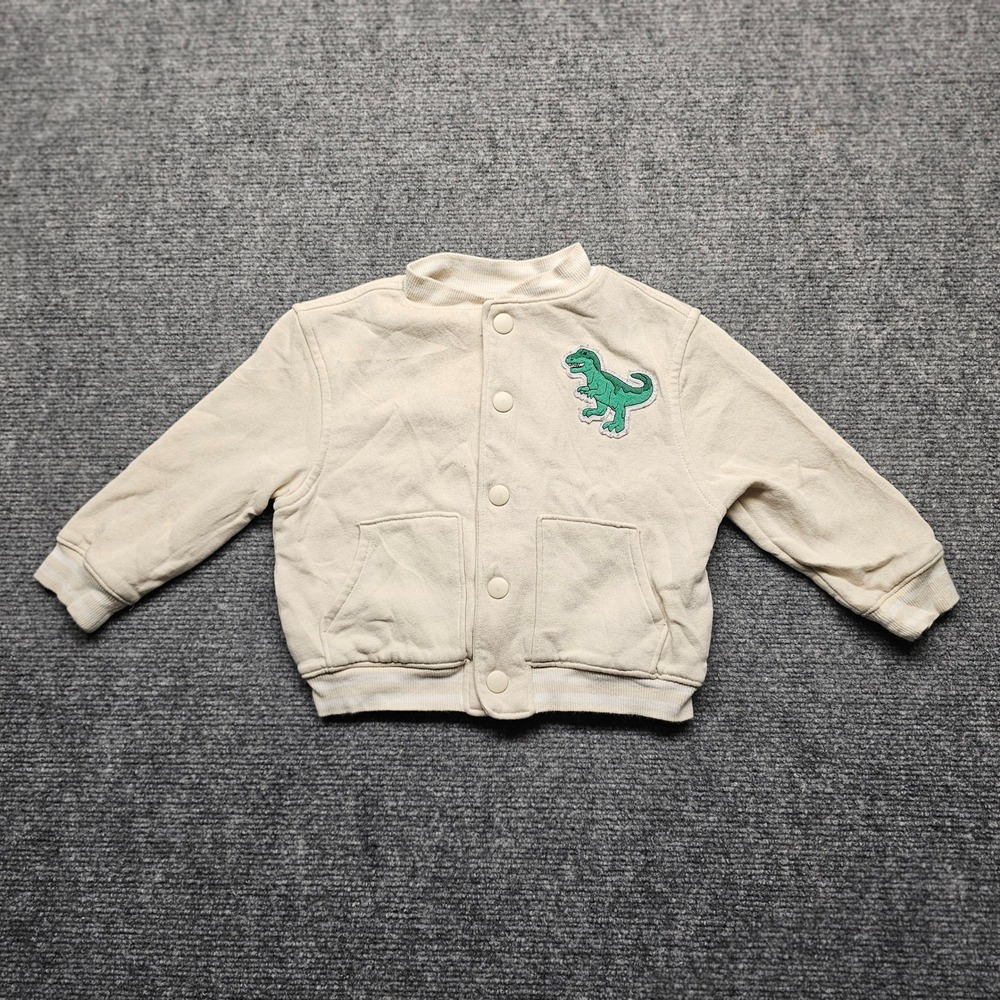 Old Navy Toddler Boys Cream Dinosaur T-Rex Snap Front Bomber Jacket 2T